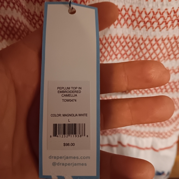 Draper James, Embroidered Blouse, size- L,  White, Red, and Blue, NWT - Picture 3 of 5